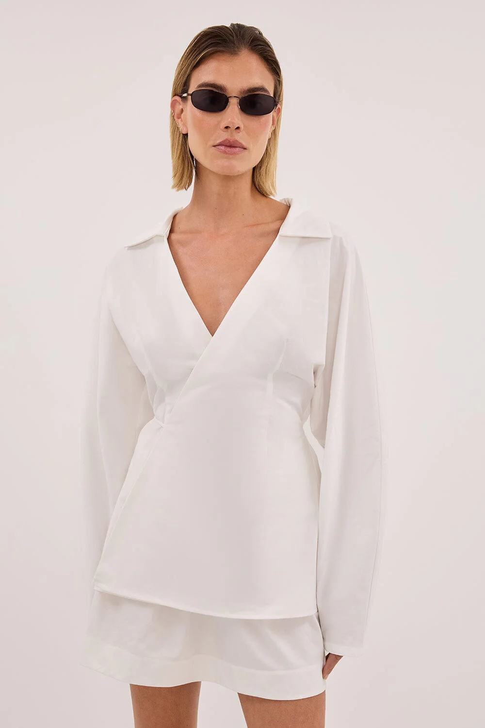 SIENA WHITE COTTON WRAP SHIRT - Image 2