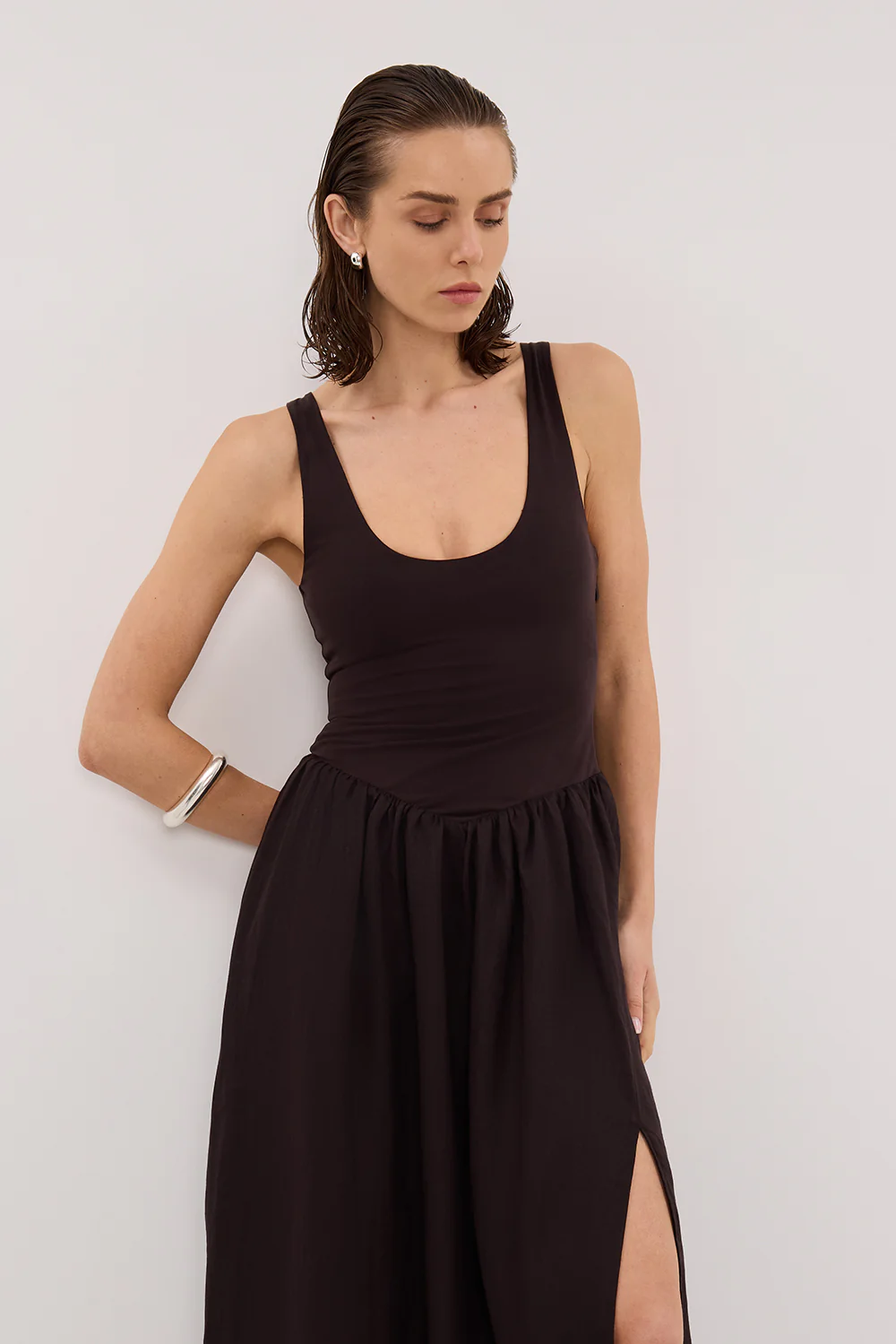 SKYLER BURNT CHOC HYBRID MIDI DRESS - Image 2