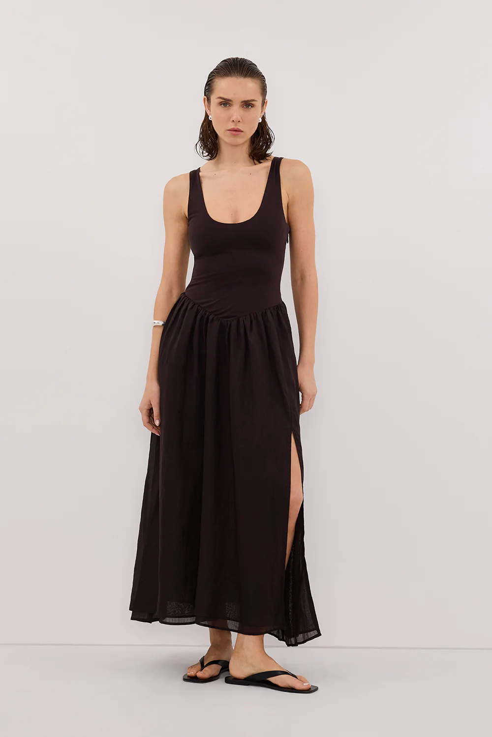 SKYLER BURNT CHOC HYBRID MIDI DRESS - Image 3