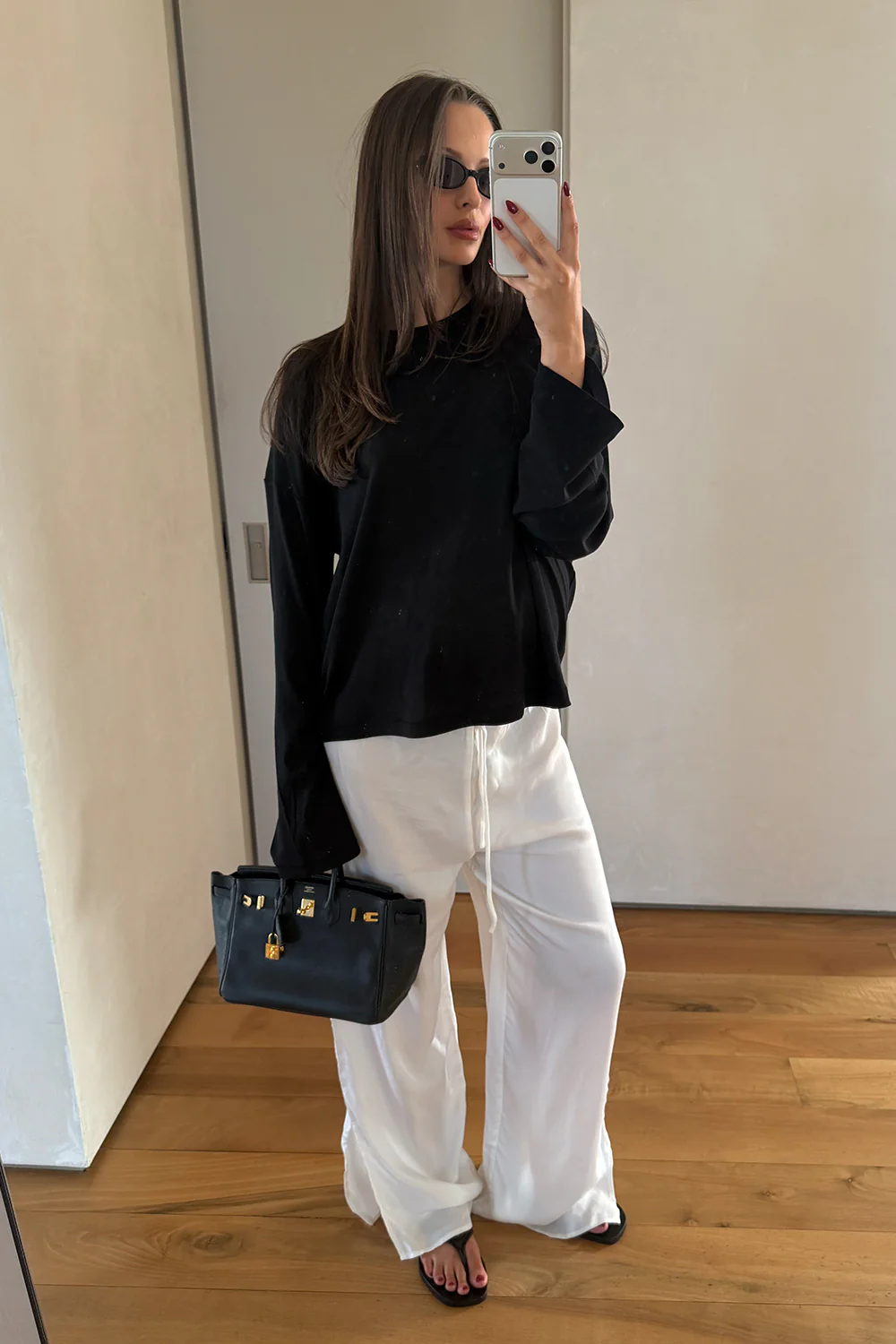 SLOANE BLACK LONG SLEEVE CREW KNIT TOP - Image 2