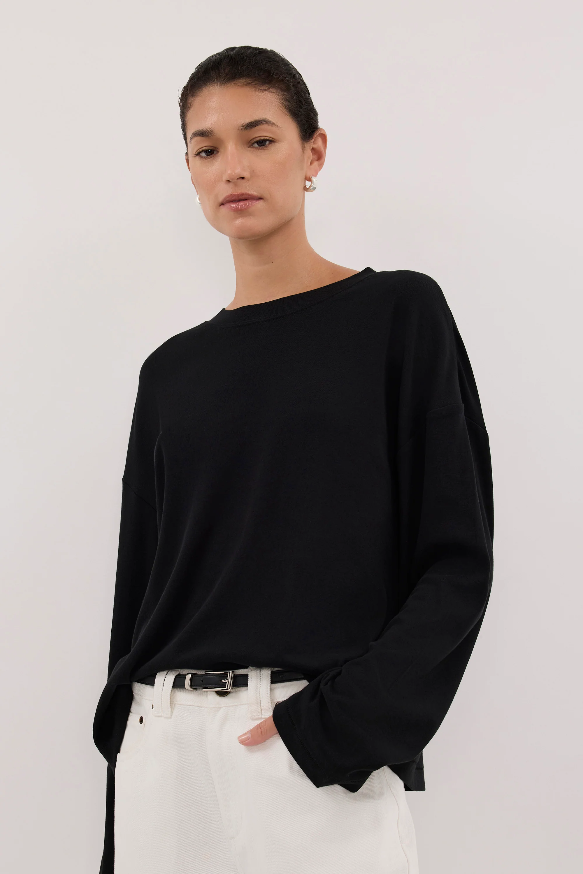 SLOANE BLACK LONG SLEEVE CREW KNIT TOP - Image 5