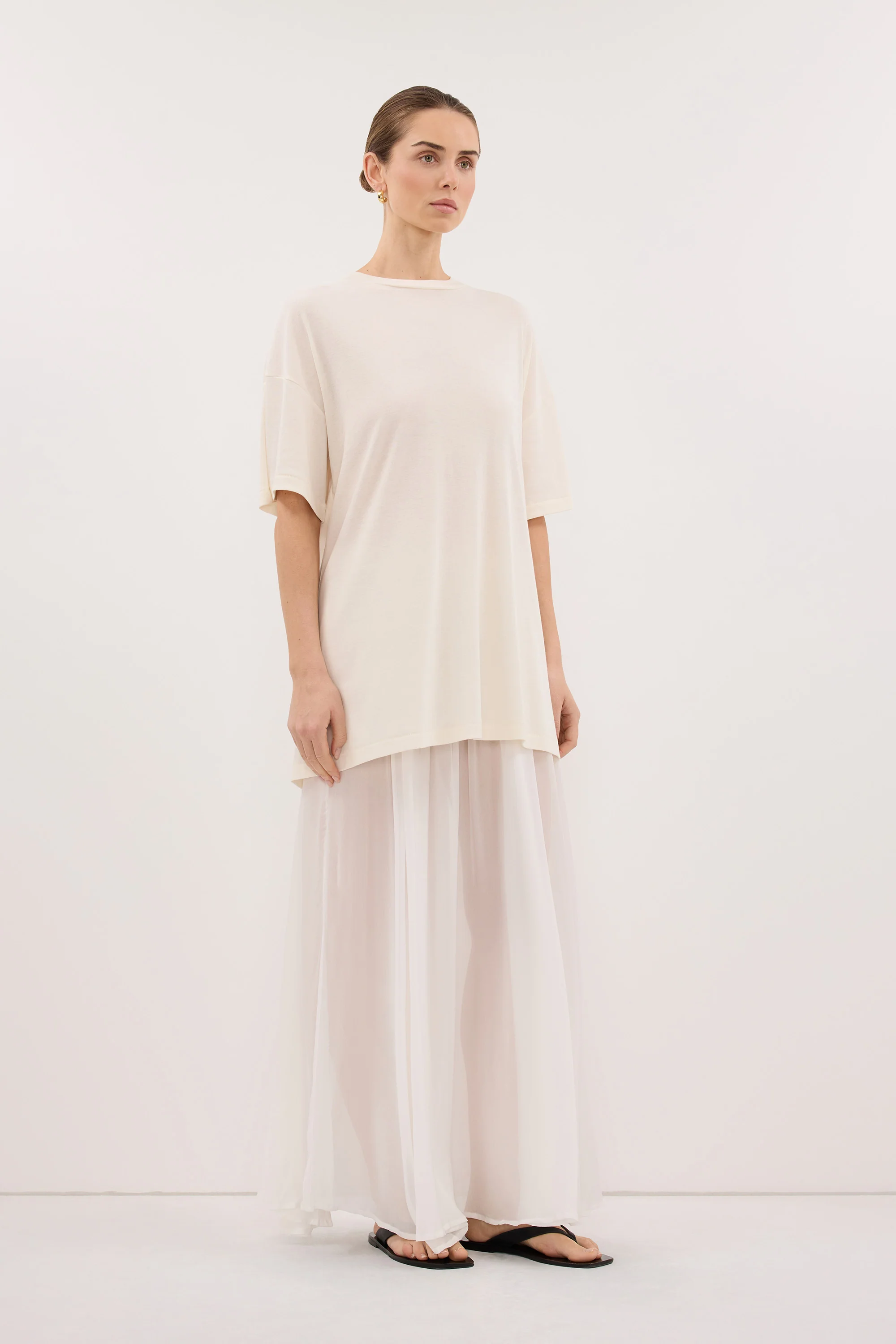 SLOANE CREAM COTTON LONGLINE TEE - Image 3