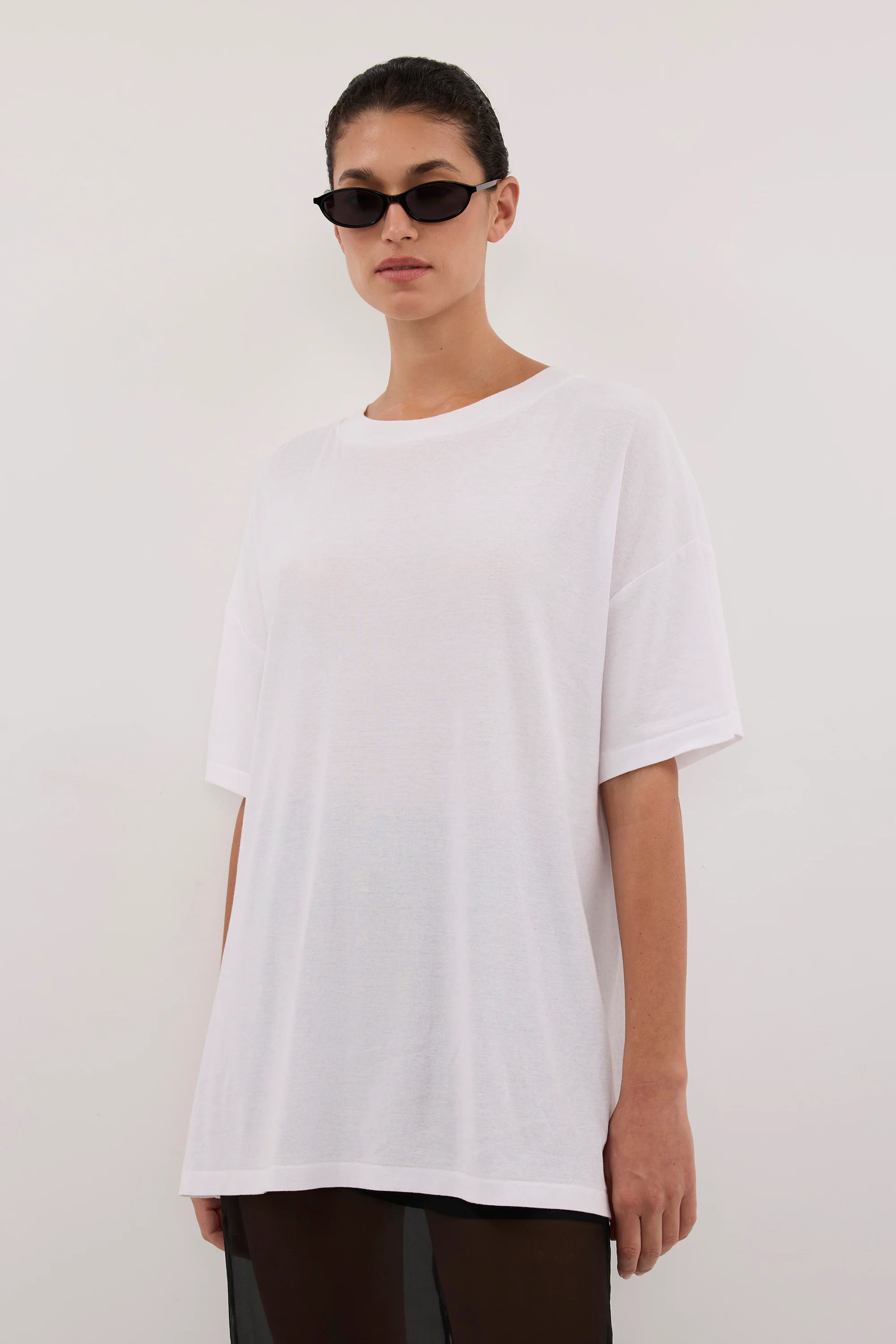 SLOANE WHITE COTTON LONGLINE TEE - Image 3