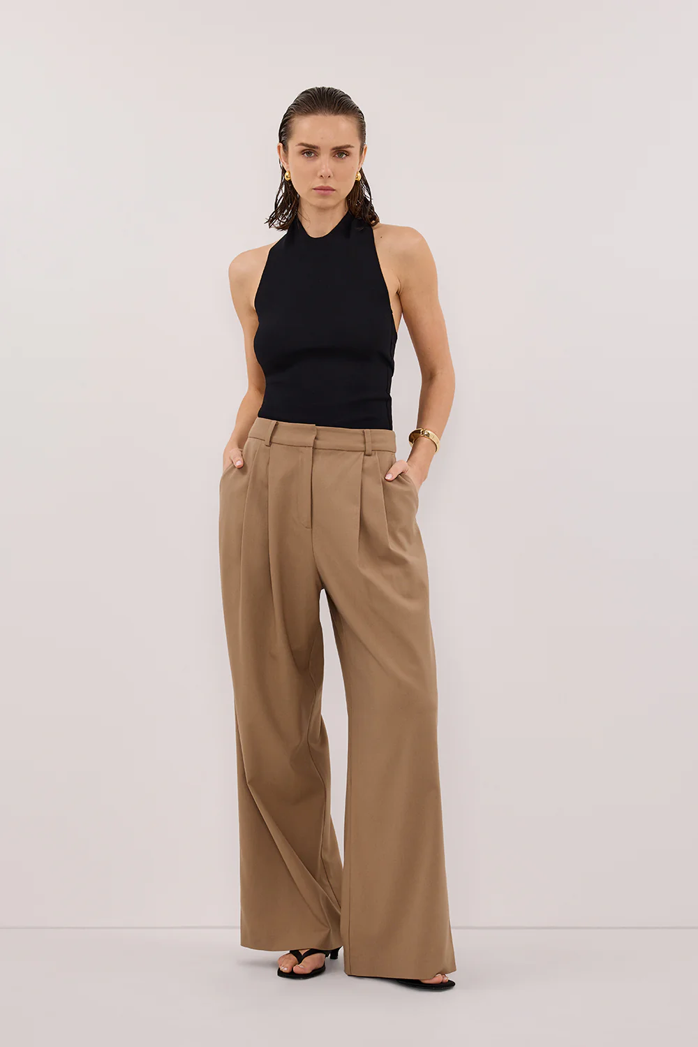 SOL BLACK SCARF HALTER KNIT TOP