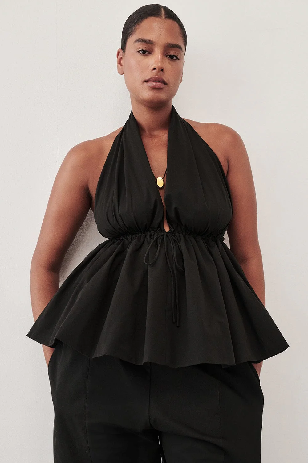 TAMMY BLACK SLEEVELESS COTTON HALTER TOP - Image 8