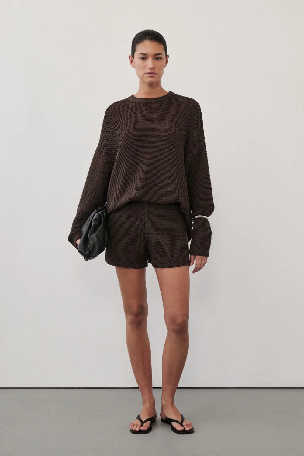 THEA BURNT CHOC COTTON KNIT SHORTS