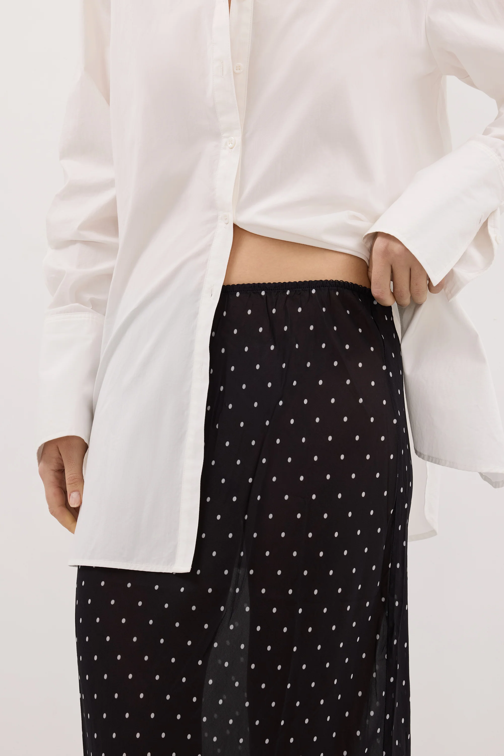 VANESSA BLACK SHEER SPOT MIDI SKIRT - Image 4