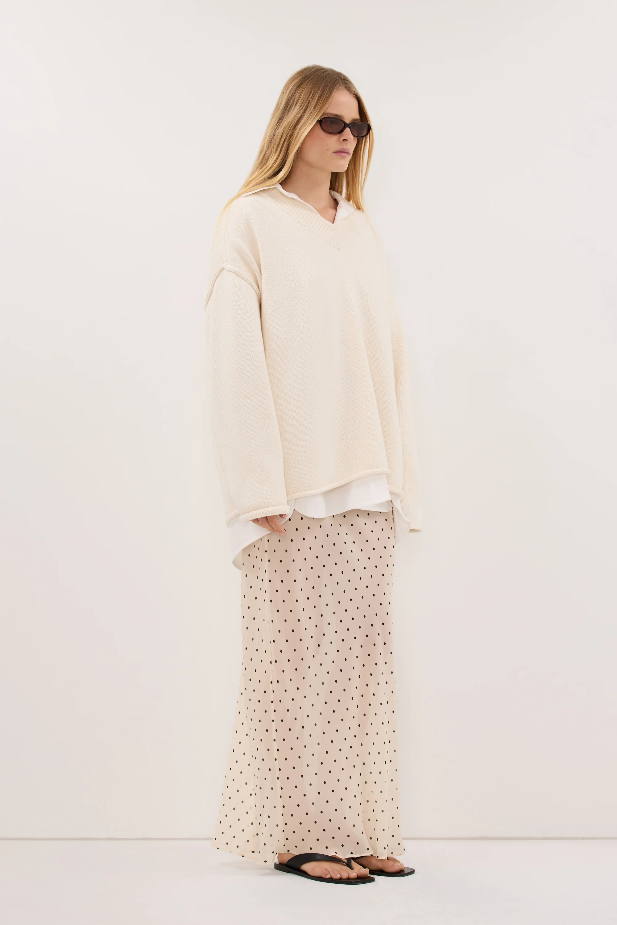 VANESSA SANDSTONE SHEER SPOT MIDI SKIRT - Image 3