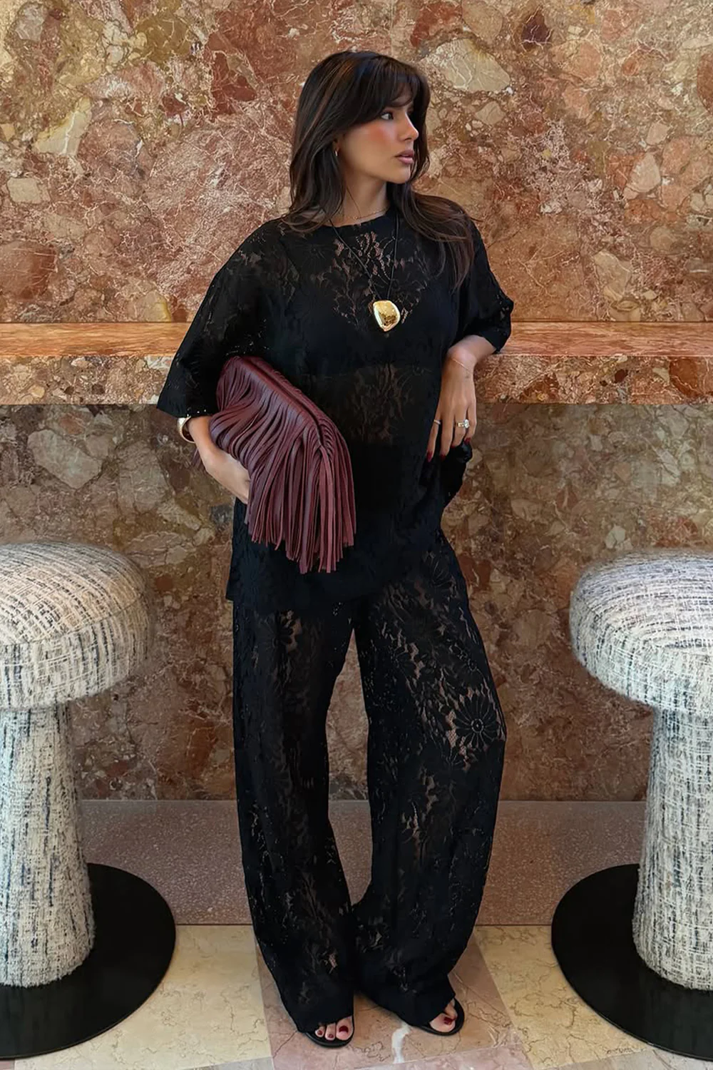 WILMA BLACK LACE TEE - Image 2
