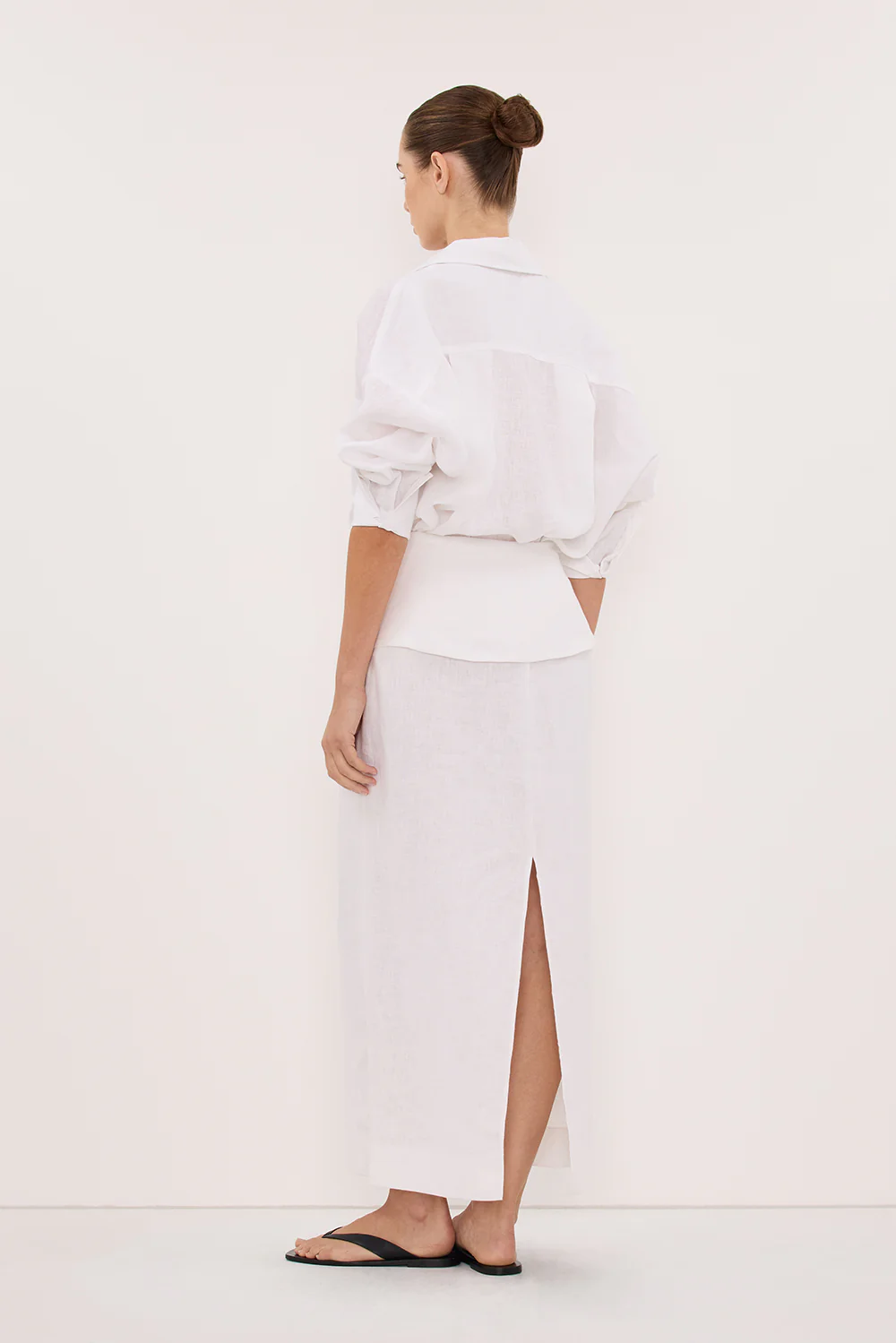 YARA WHITE LINEN FOLDOVER MIDI SKIRT - Image 7