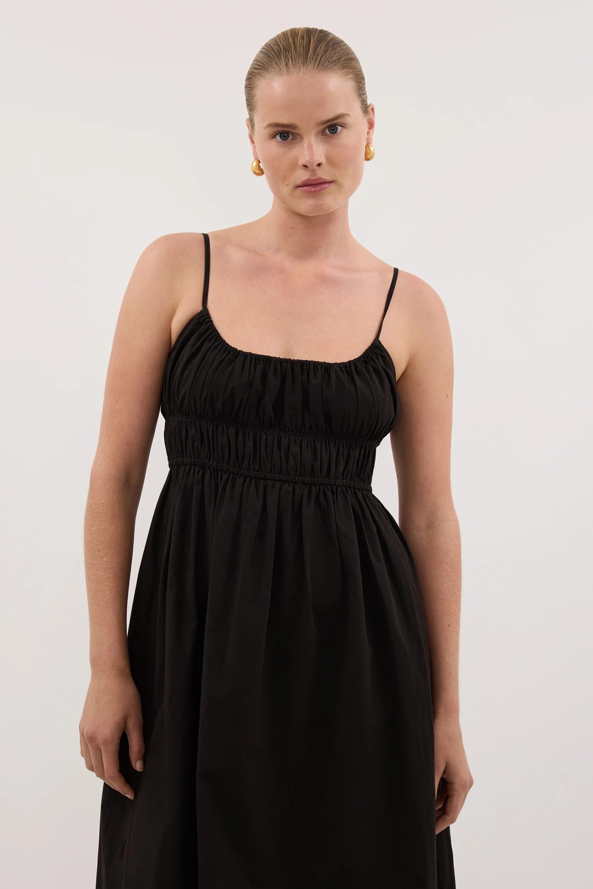 ZAHARA BLACK COTTON MIDI DRESS - Image 5