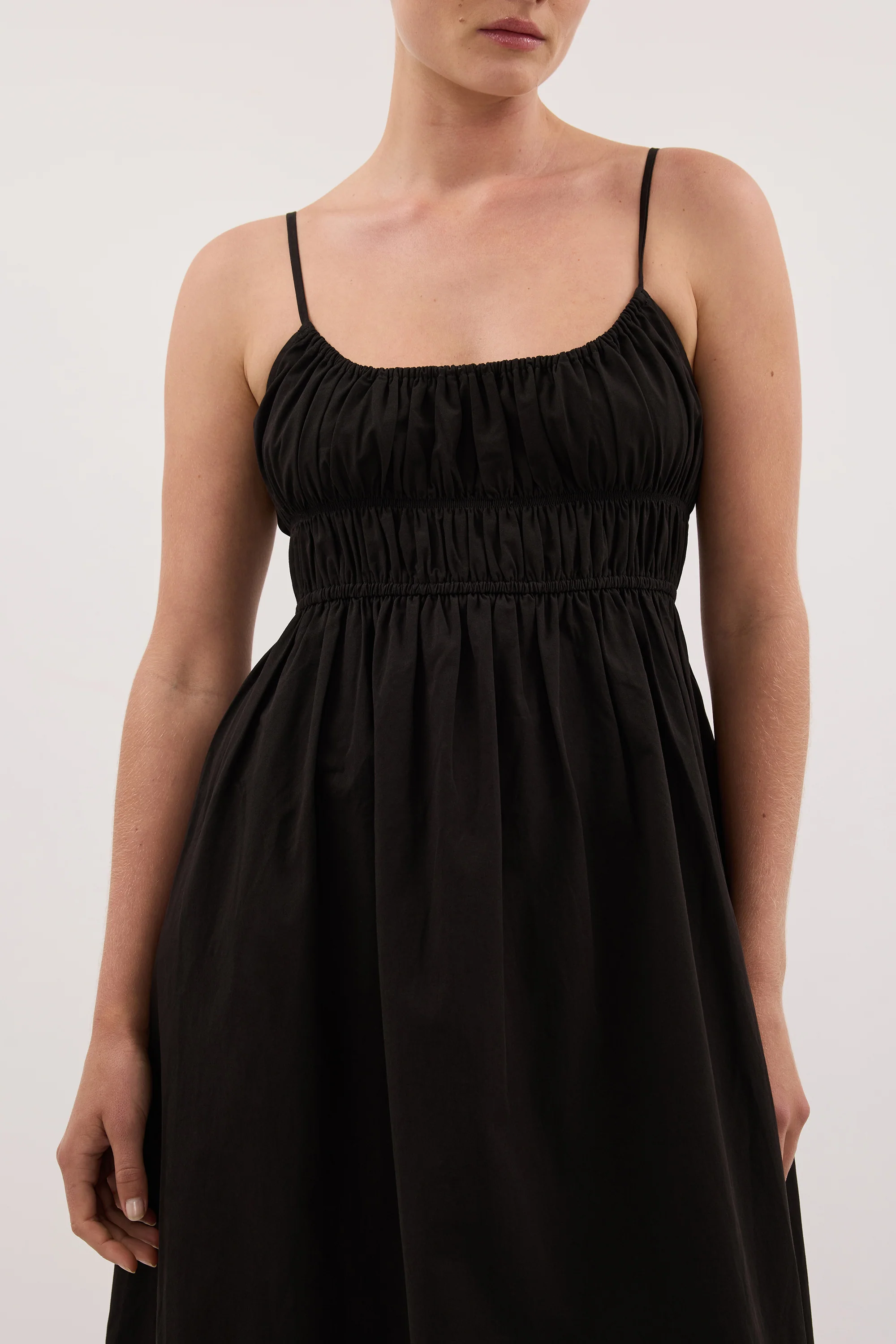 ZAHARA BLACK COTTON MIDI DRESS - Image 6