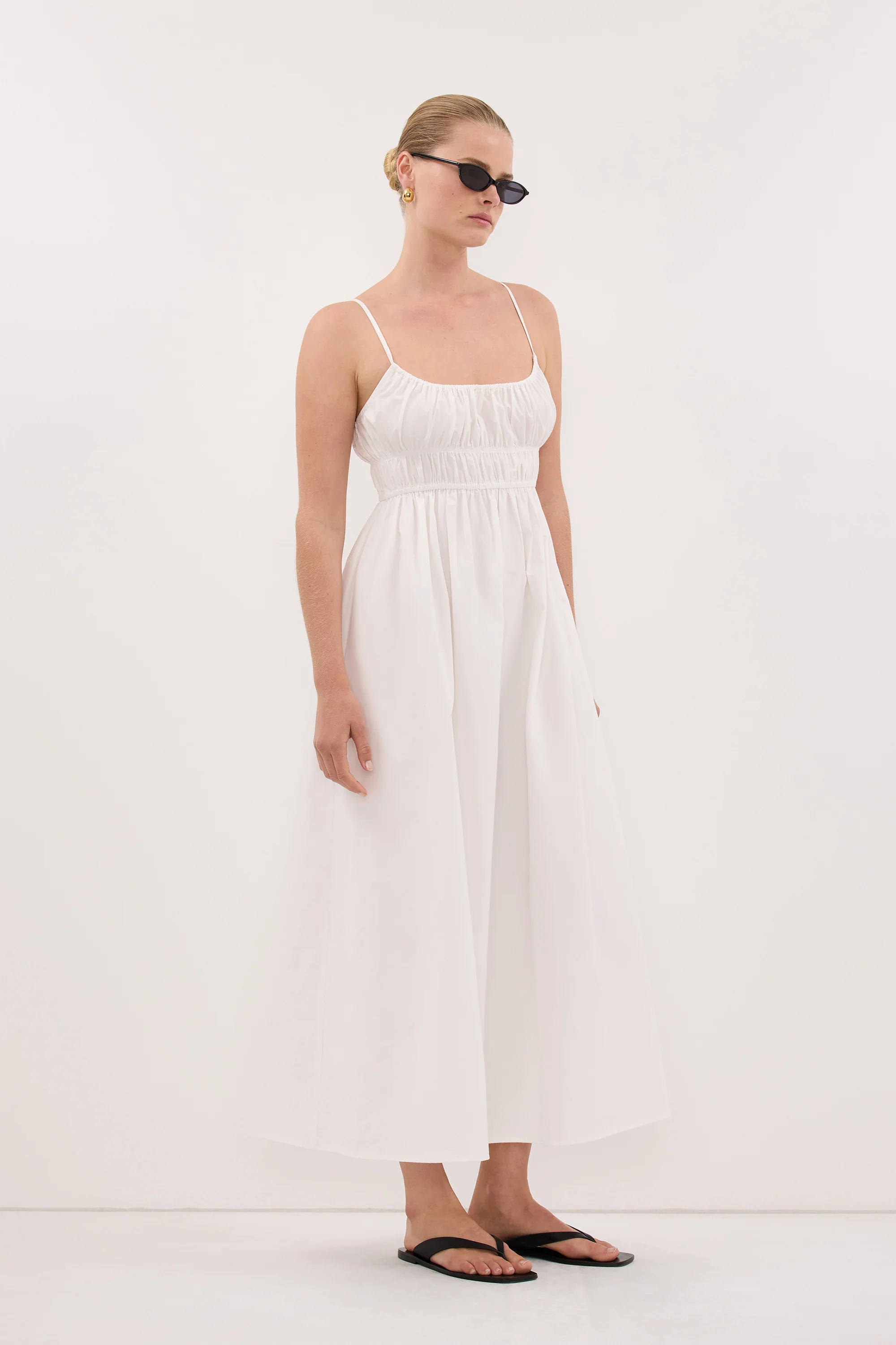 ZAHARA WHITE COTTON MIDI DRESS - Image 4